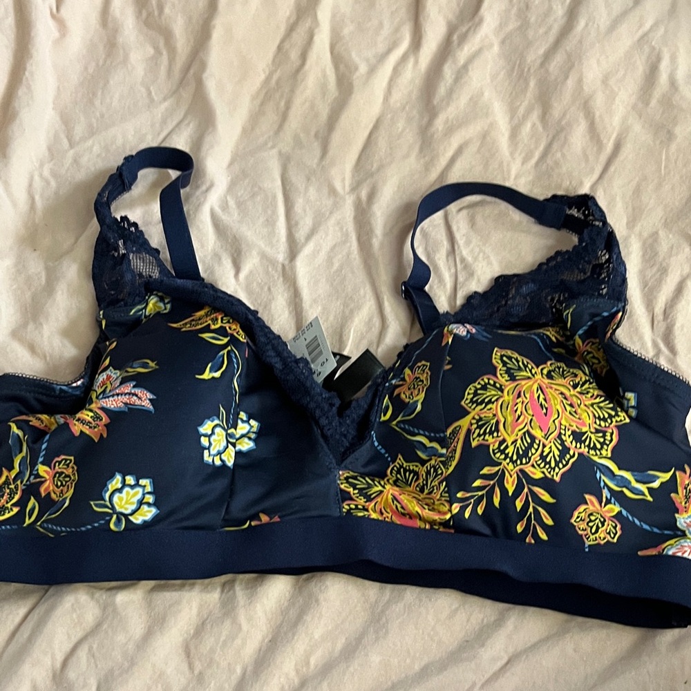 Floral Lace Trim Bra/ bralette  - Navy and Yellow